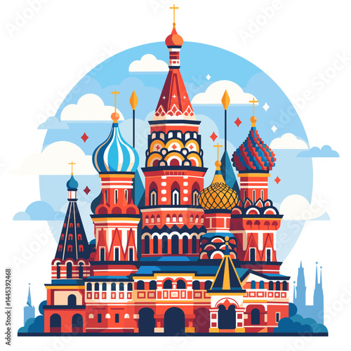 Saint Basil's Cathedral in Moscow, Russia. Colorful flat vector illustration