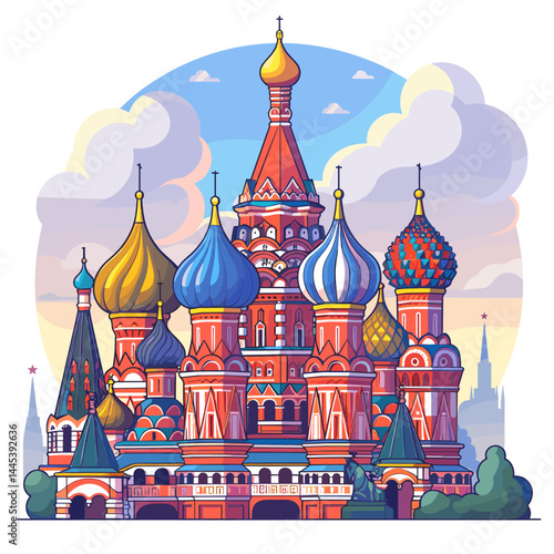 Saint Basil's Cathedral in Moscow, Russia. Colorful flat vector illustration