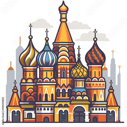 Saint Basil's Cathedral in Moscow, Russia. Colorful flat vector illustration