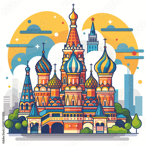 Saint Basil's Cathedral in Moscow, Russia. Colorful flat vector illustration