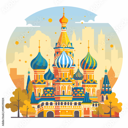 Saint Basil's Cathedral in Moscow, Russia. Colorful flat vector illustration