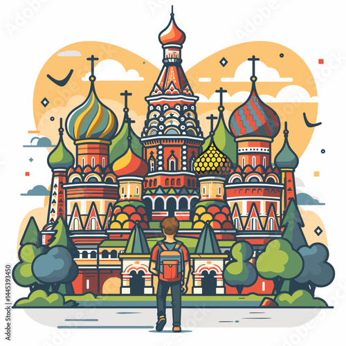 Saint Basil Cathedral on Red Square in Moscow. Vector illustration in flat style