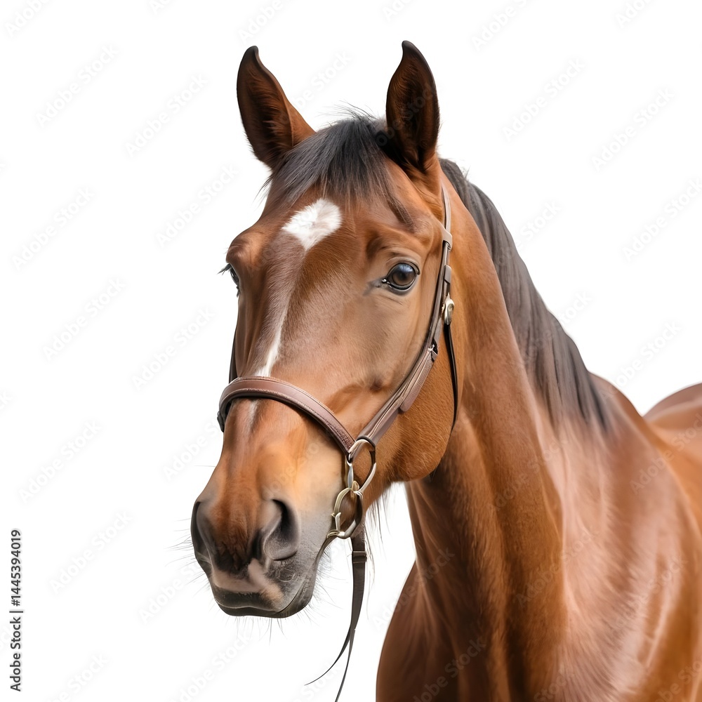 Fototapeta premium Chestnut Horse Portrait on White Background