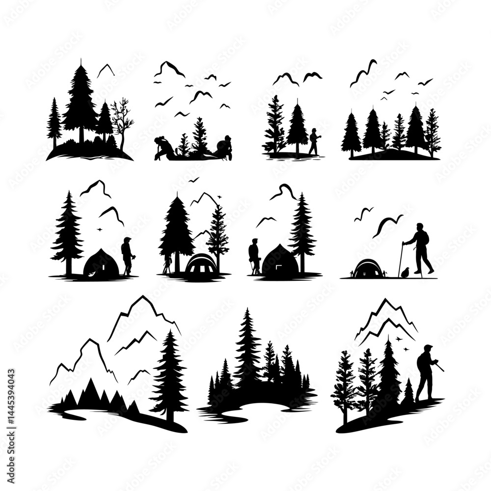 Fototapeta premium Hiking Adventure Silhouette Design Pack