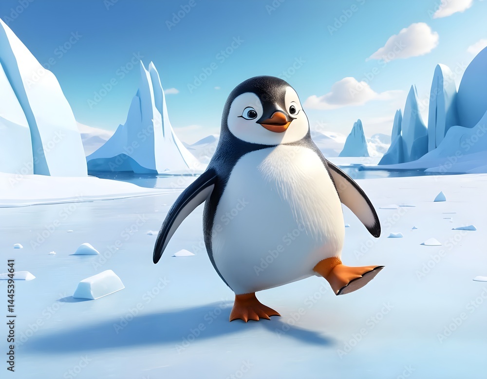 Naklejka premium Happy Penguin Walking on Ice in Antarctica
