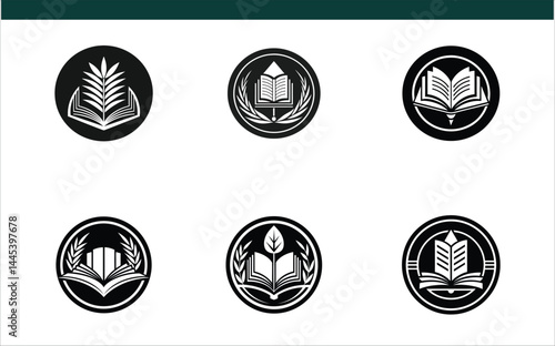 Education and Academic Emblem Logos Open Book, Laurel, and Knowledge Symbols.