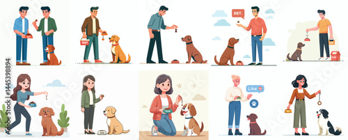 Vector Set: People Training and Feeding Dogs