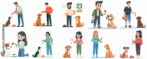 Vector Set: People Training and Feeding Dogs