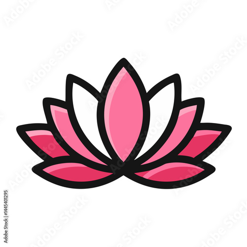 Red and pink stylized lotus flower with thick outline