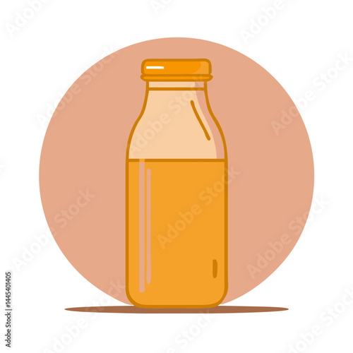 Glass bottle filled with orange liquid