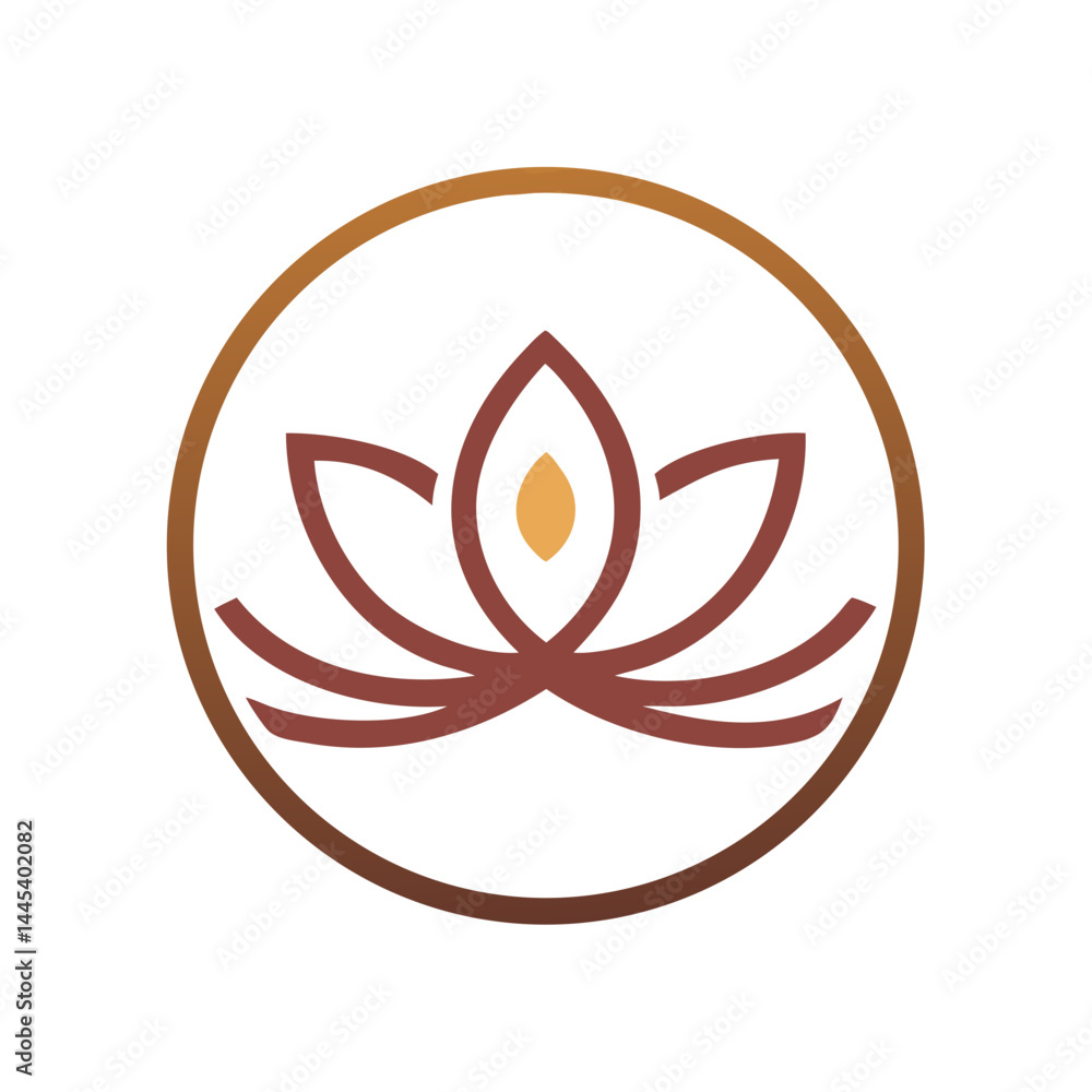 Brown lotus flower icon in circular line style Brown lotus flower icon in circular line style