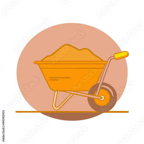 Construction wheelbarrow filled with sand in flat style