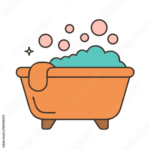 Bathtub full of foam in vector flat design