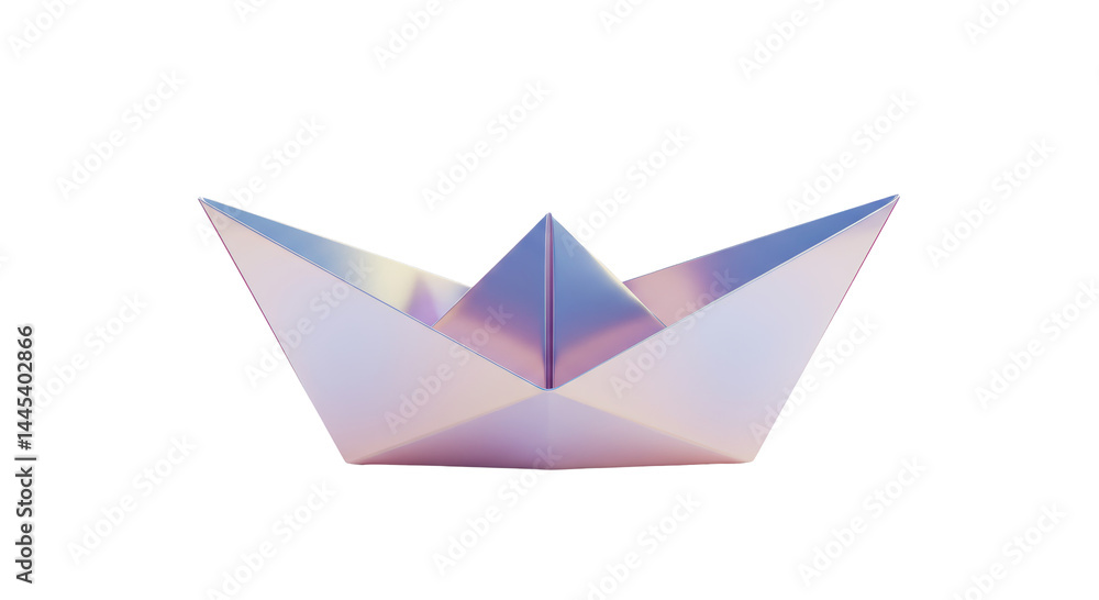 Isolated Iridescent Paper Boat Origami Art Isolated Iridescent Paper Boat Origami Art