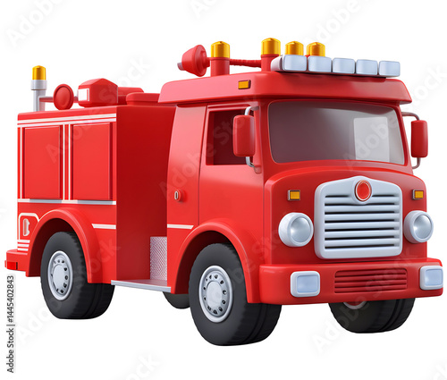 fire truck, red, 3d render, isolated background, dicut picture, PNG file.
