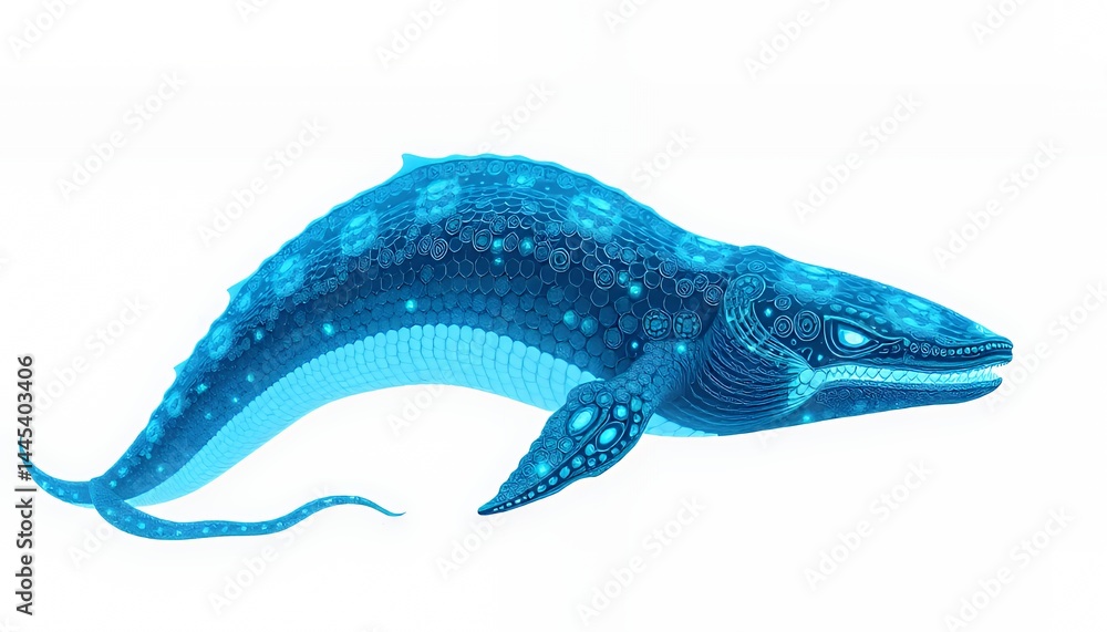 Turquoise Speckled Whale Fantasy Creature Illustration Isolated on White Background for Mythical Tales and Marine Themed Designs Mystical Beast Clipart