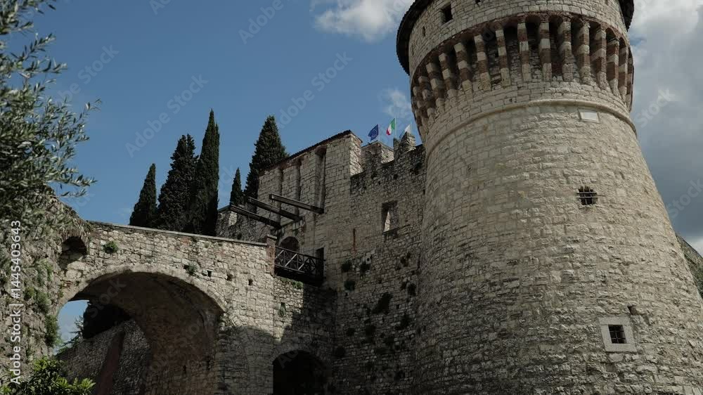 Brescia, Lombardy, Italy - April 24, 2025 - Views of the medieval castle Brescia, Lombardy, Italy - April 24, 2025 - Views of the medieval castle