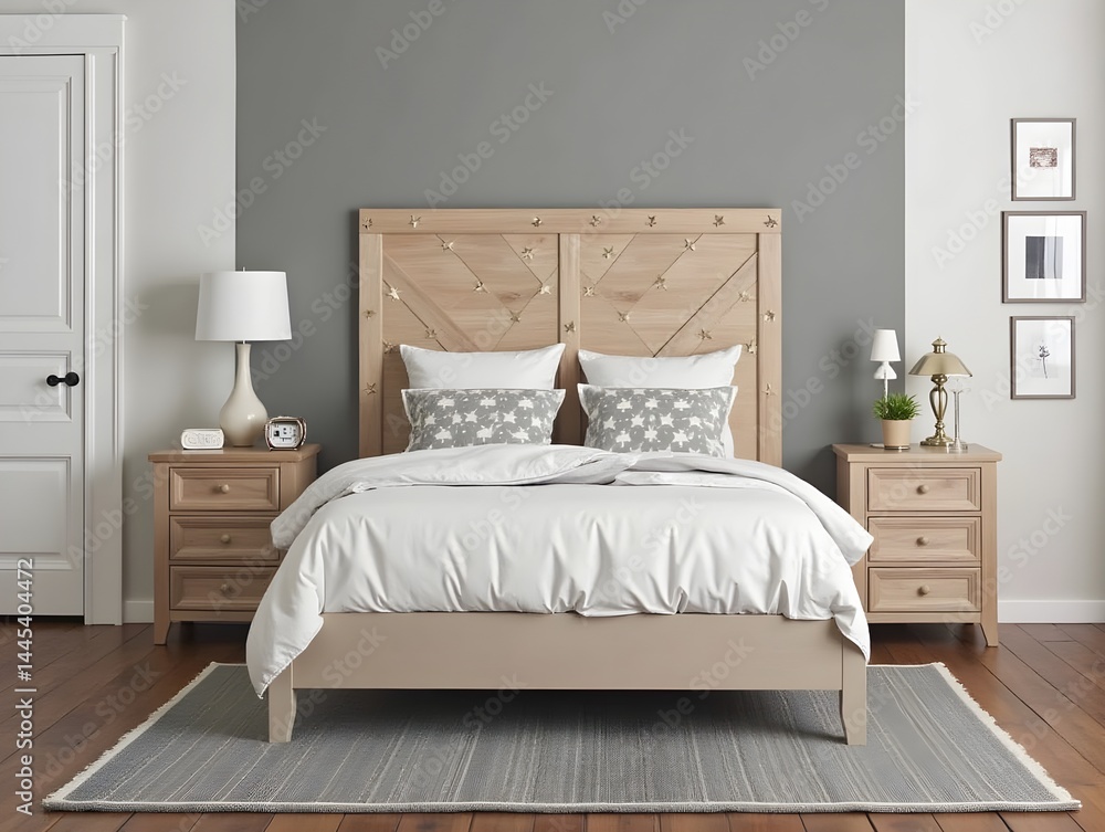 Fototapeta premium Stylish bed frame with starry headboard