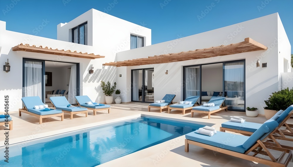Fototapeta premium Modern Villa with Private Pool and Sun Loungers