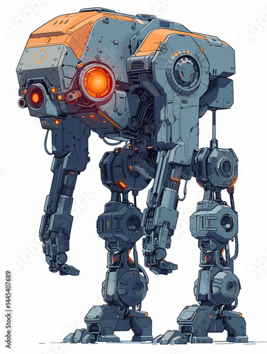 Vector illustration of an old rusty robot isolated on a white background.