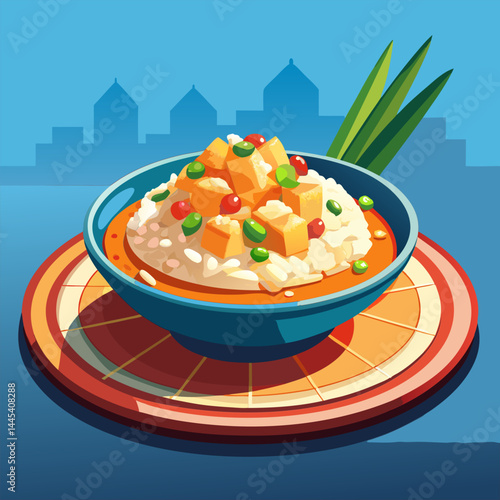 Delicious Tofu Curry with Rice . Asian Cuisine