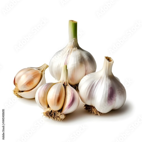Fresh Garlic Bulbs Isolated on White Background