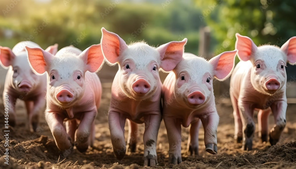 Four Piglets Running in the Dirt Four Piglets Running in the Dirt