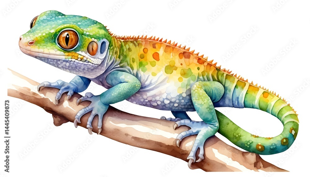 Obraz premium Vibrant Watercolor Gecko on Branch