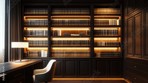 A refined lawyera??s office with dark wooden cabinets