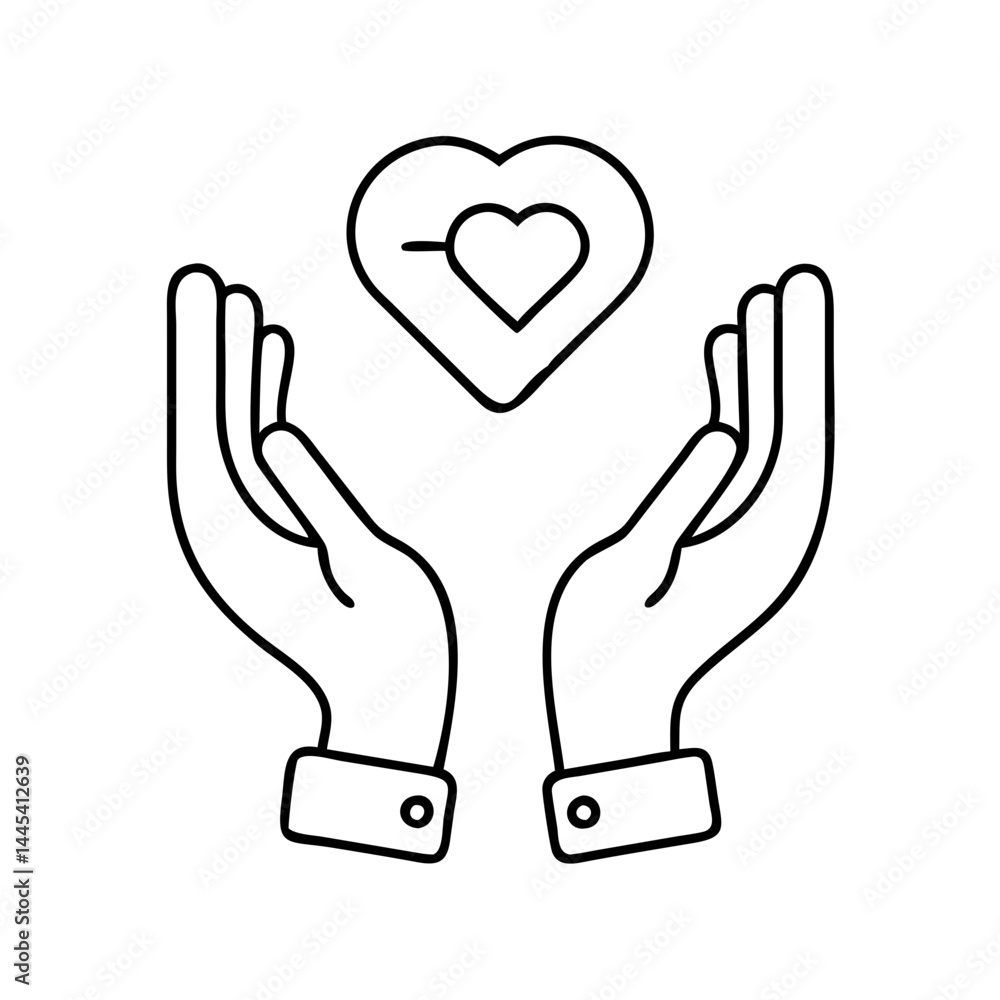Obraz premium hands holding care and support icon, hands holding care and support line art - simple line art of hands holding care and support, perfect for hands holding care and support logos and icons