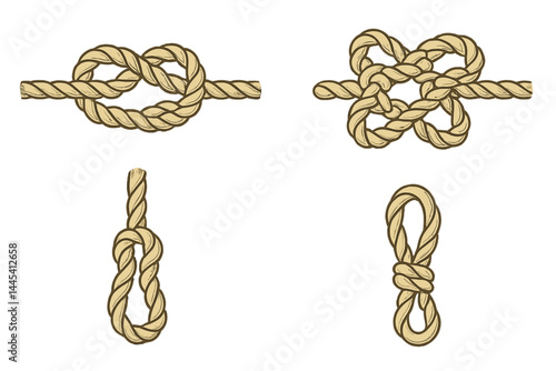 Different types of knots illustrated in a vector style for practical use in various activities