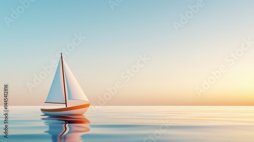 A serene sailboat gliding across calm waters at sunset with a pastel sky.