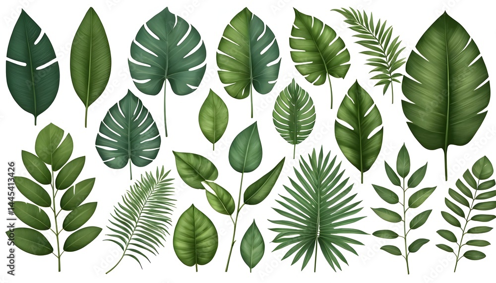Fototapeta premium Collection of Tropical and Exotic Green Leaves