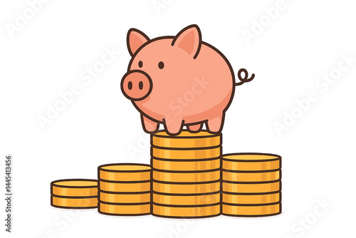 Piggy bank standing on stacked coins symbolizing savings and financial growth during budgeting activities