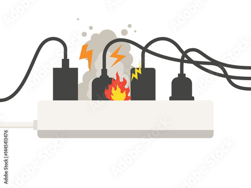 Socket and light the fire from overload, electrical cable series with fire, smoke, sparks, short circuit