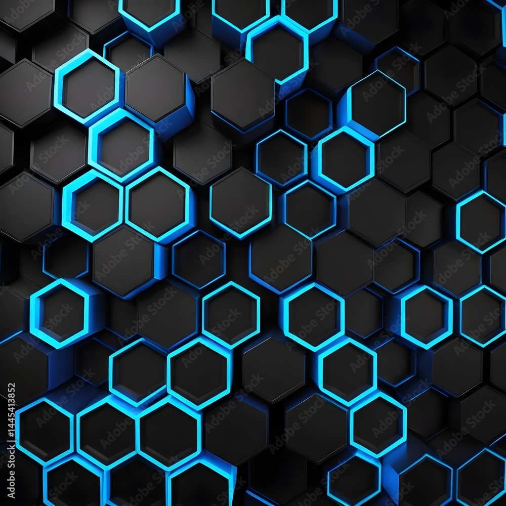 Abstract Hexagon Pattern with Blue Neon Lights Abstract Hexagon Pattern with Blue Neon Lights