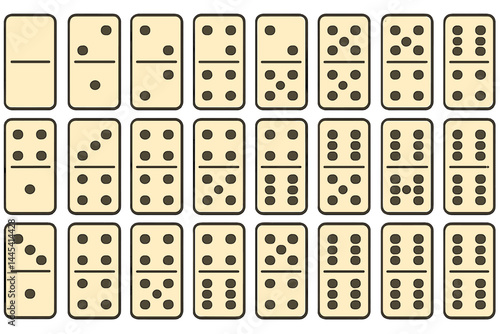 Domino vector icon set featuring various arrangements and dot configurations for game design and educational use