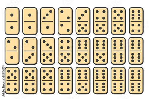 Vector icon set featuring various domino tiles in simple design and neutral colors for game applications or graphic projects