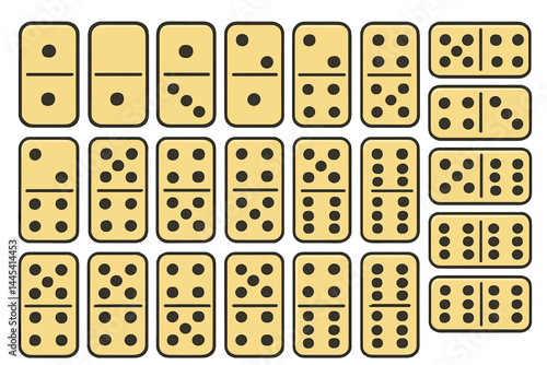 Vector icon of a complete set of classic domino tiles arranged in a grid pattern showcasing various numbers and configurations