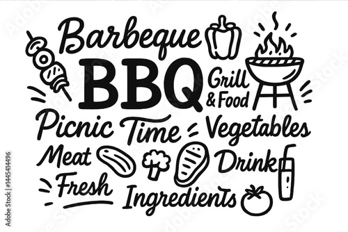 Explore the joy of barbeque with a collection of fun food icons and highlights for a perfect picnic gathering
