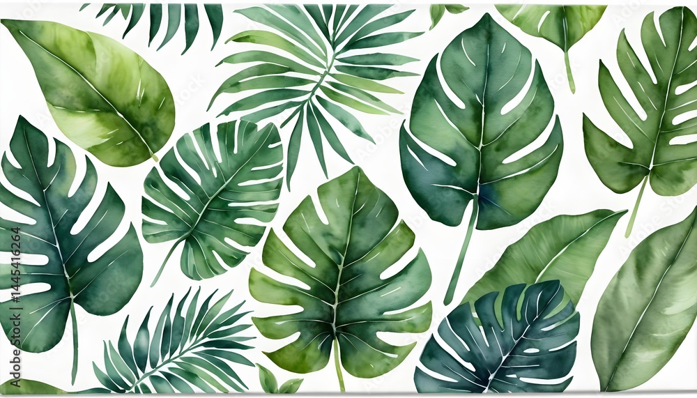 Fototapeta premium Watercolor Tropical Leaves Pattern