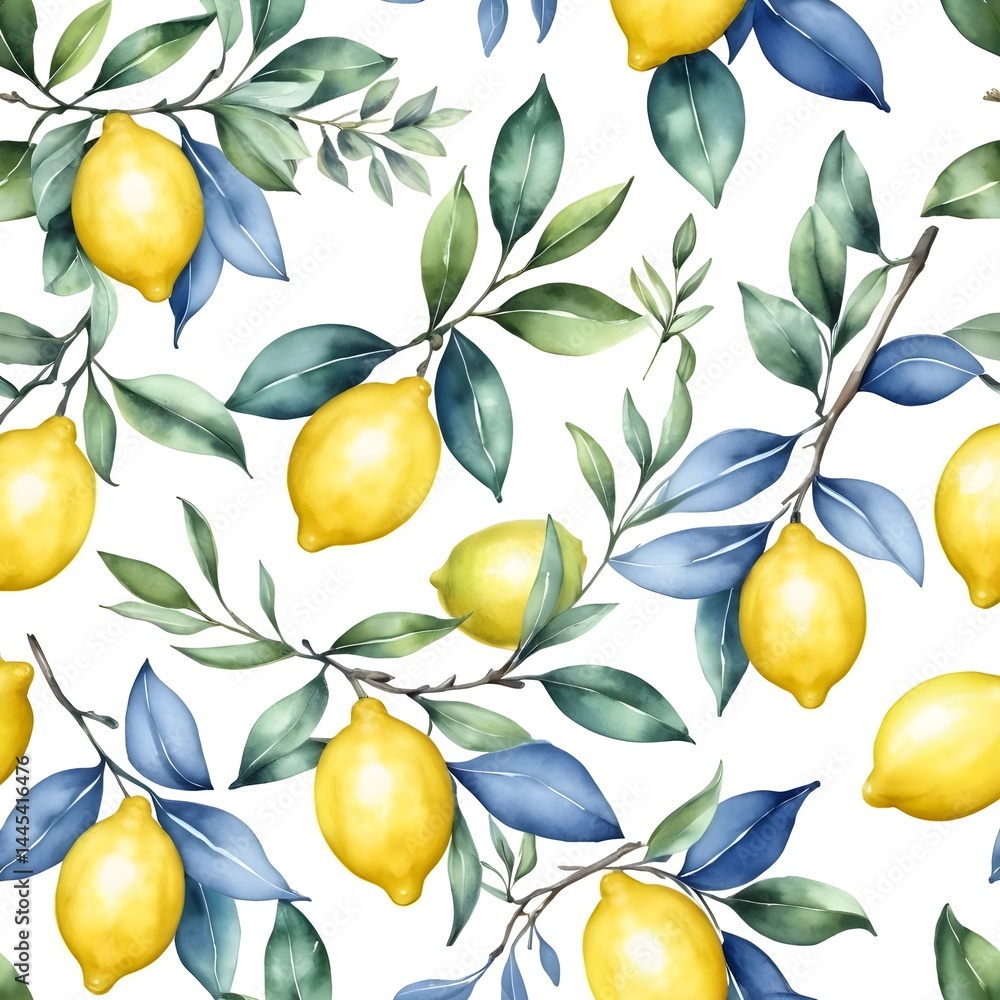 Watercolor Lemon Branch Seamless Pattern Watercolor Lemon Branch Seamless Pattern