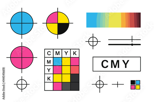 Vector icon representing color separation and printing processes with cyan, magenta, yellow, and black elements on a clean background