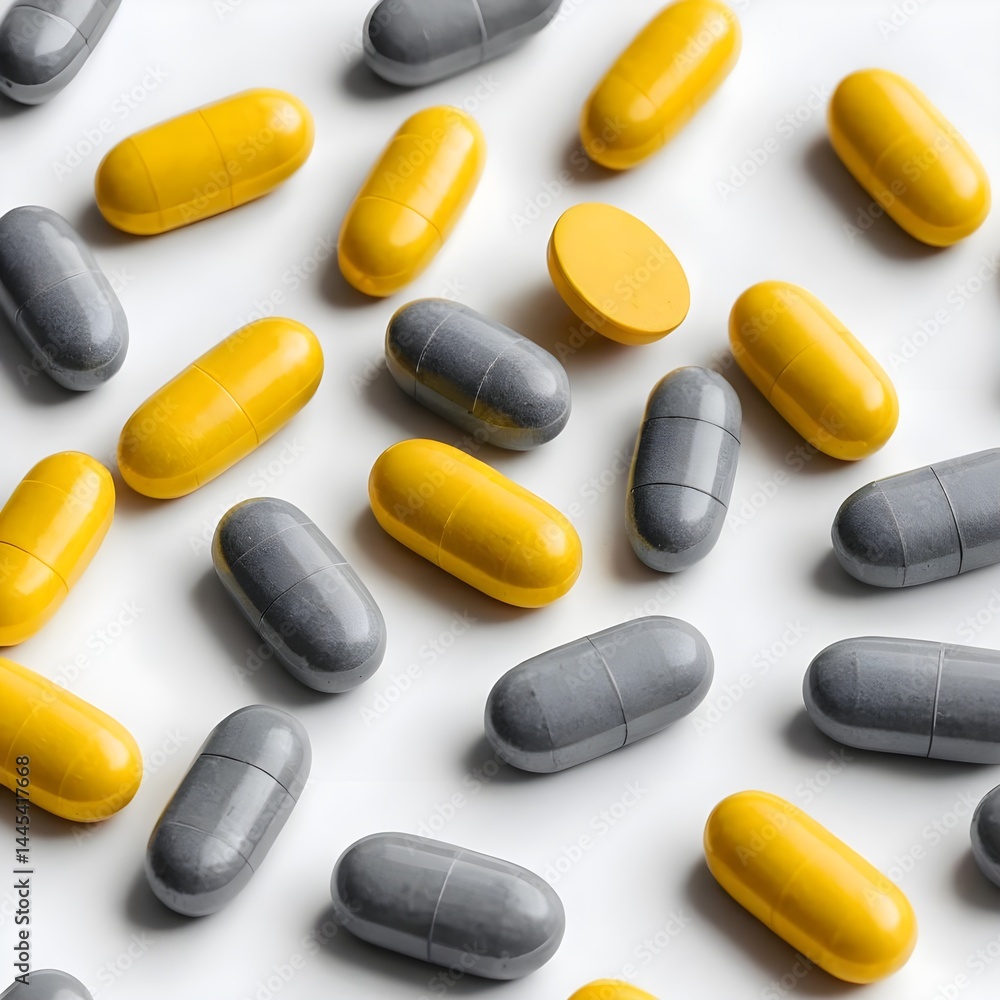 Assortment of Yellow and Gray Capsules Assortment of Yellow and Gray Capsules