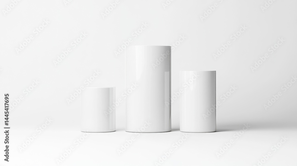 White Cylinders Three Sizes Minimalist Studio Lighting Center Shot Clean Design Product Display Blank Background Pure White Perfect for Mockups White Cylinders Three Sizes Minimalist Studio Lighting Center Shot Clean Design Product Display Blank Background Pure White Perfect for Mockups