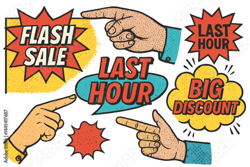 Attention-grabbing vector icons showcasing special sale announcements with emphasis on time-limited offers and discounts
