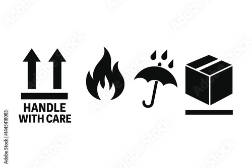 Vector icons illustrating handling instructions for sensitive items during shipping process