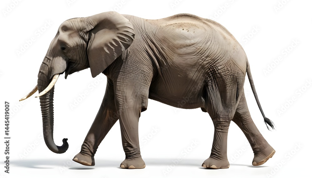 Fototapeta premium African Elephant Walking Isolated on White