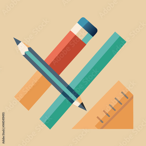 Sharp vector pencil and eraser illustration for school design