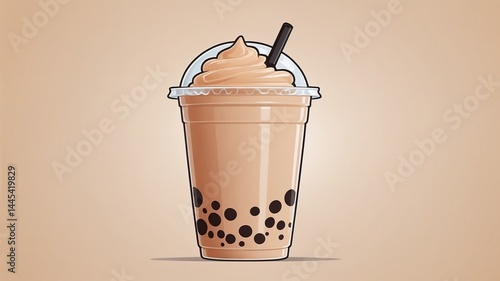  Cute Cartoon Bubble Tea with Smiley Face